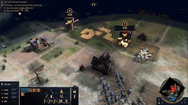 Następnie spalcie 4 młyny (Mills) na wschodniej części mapy - Age of Empires 4: The Siege of Rochester (The Normans) - solucja, opis przejścia - Age of Empires 4 - poradnik do gry