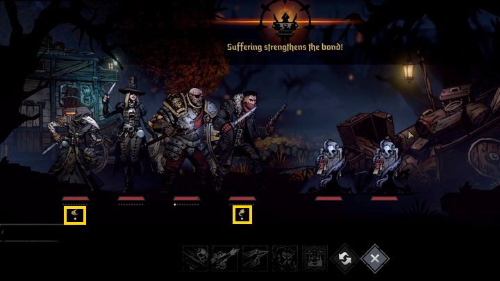 Podczas walki zwróćcie uwagę, jak zmieniają się modyfikatory - token - poniżej postaci - Darkest Dungeon 2: Początek gry - pierwsze kroki - Darkest Dungeon 2 - poradnik do gry