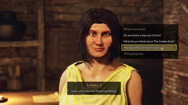 Kolejną osobą do przesłuchania jest Fabia - The Forgotten City: Sprawa Vergila - solucja, opis przejścia - The Forgotten City - poradnik do gry