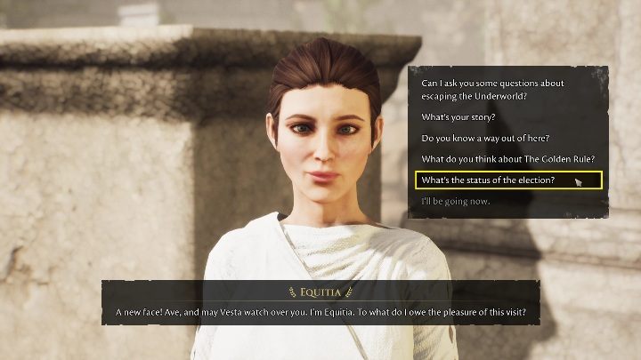 Rozmowę z kobietą możecie zacząć od Whats the status of the election - The Forgotten City: Wybory - solucja, opis przejścia - The Forgotten City - poradnik do gry