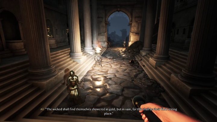 Wedle tej zasady jeśli ktoś popełni grzech, to wszyscy w mieście zostają jednakowo ukarani - zamieniają się w złoto - The Forgotten City: Golden Rule - jak działa? - The Forgotten City - poradnik do gry