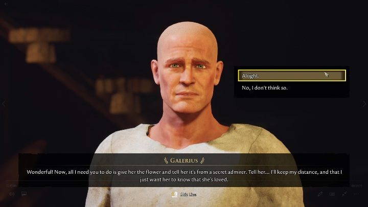 Pierwszą opcją dialogową jaką musicie użyć jest I have that flower you wanted - The Forgotten City: Galerius i Equitia - jak zacząć romans? - The Forgotten City - poradnik do gry