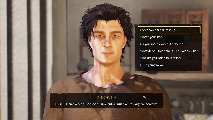 Rozmowę zacznijcie od I need some silphium resin - The Forgotten City: Pozyskanie lekarstwa - solucja, opis przejścia - The Forgotten City - poradnik do gry