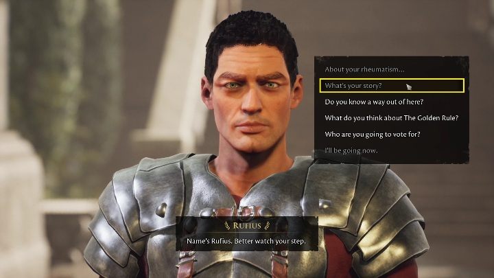 Rufius najlepiej spaceruje po schodach w okolicy rynku - The Forgotten City: Rozmowy z mieszkańcami - solucja, opis przejścia - The Forgotten City - poradnik do gry