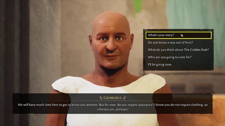 Georgius na pewno przesiaduje w swoim sklepie - The Forgotten City: Rozmowy z mieszkańcami - solucja, opis przejścia - The Forgotten City - poradnik do gry