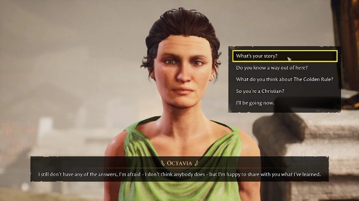 Octavia sprząta przed Wielką Świątynią, traficie na nią kilkukrotnie wykonując misje fabularne - The Forgotten City: Rozmowy z mieszkańcami - solucja, opis przejścia - The Forgotten City - poradnik do gry