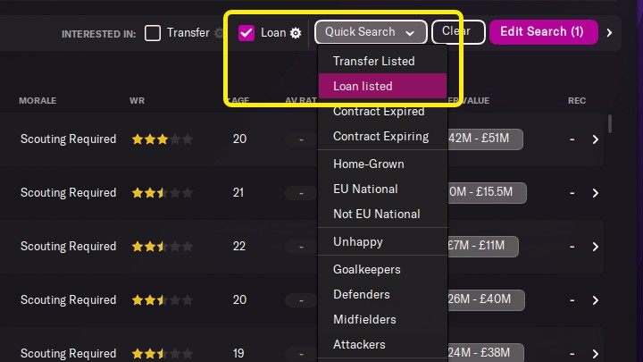 Wyszukiwanie piłkarzy dostępnych na wypożyczenie w grze FM 22 jest bardzo proste - Football Manager 2022: Wypożyczanie zawodników - Football Manager 2022 - poradnik do gry
