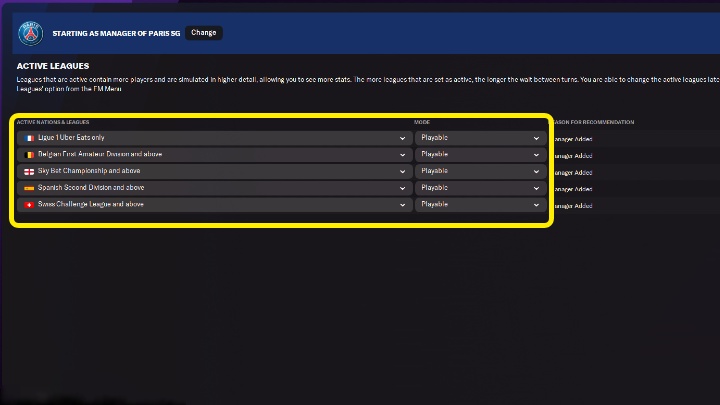 Jeśli zdecydowaliście się przykładowo na poprowadzenie drużyny z ligi francuskiej (Ligue 1, puchar Francji etc - Football Manager 2022: Pierwsze kroki - konfiguracja kariery - Football Manager 2022 - poradnik do gry