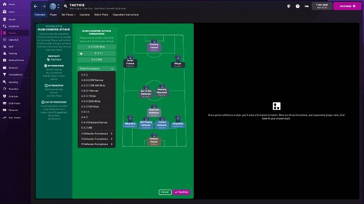 Po przejściu do wyboru formacji, gra sama podsunie Wam potencjalnie najlepsze ustawienie dla wybranego klubu - Football Manager 2022: Taktyka - Football Manager 2022 - poradnik do gry