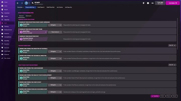 Aby ułatwić sobie zadanie, możecie oczywiście przesortować wyniki i wybrać tylko jedną gałąź zaplecza i przejść po kolei przez wszystkie obowiązki, decydując, na co Wasi pracownicy mają zwracać uwagę - Football Manager 2022: Personel Backroom Staff - Football Manager 2022 - poradnik do gry