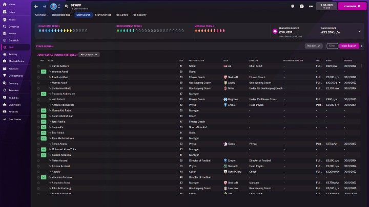 Nowych pracowników znajdziecie w zakładce Wyszukiwania personelu (Staff Search) - odpowiedni przycisk znajdziecie w menu na górze - Football Manager 2022: Personel Backroom Staff - Football Manager 2022 - poradnik do gry