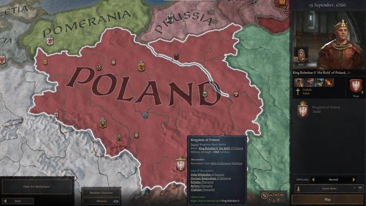 Po wybraniu królestwa lub księstwa jego terytorium zostanie podświetlone i będziecie mogli zobaczyć rozmieszczone na nim herby - Crusader Kings 3: Uruchomienie pierwszej rozgrywki - Crusader Kings 3 - poradnik do gry