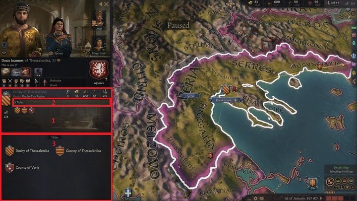 Tytuły jakie aktualnie posiadacie sprawdzicie w oknie swojej postaci (1) - Crusader Kings III: Tytuły - Crusader Kings 3 - poradnik do gry