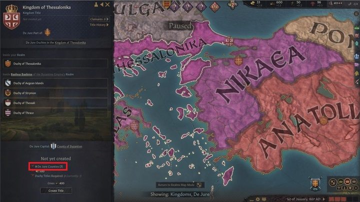 Przynależność de jure ma również wpływ na możliwość tworzenia tytułów - Crusader Kings III: Tytuły - Crusader Kings 3 - poradnik do gry