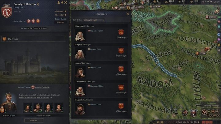 Roszczenia możecie również przeglądać w oknie konkretnego tytułu - Crusader Kings III: Tytuły - Crusader Kings 3 - poradnik do gry