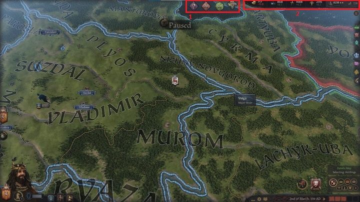 Po rozpoczęciu rozgrywki, na górze ekranu znajdziesz dwa zestawy informacji - Crusader Kings 3: Opis interfejsu - Crusader Kings 3 - poradnik do gry