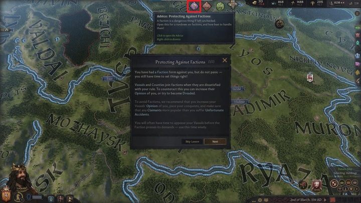 O każdej z najważniejszych kwestii jakimi możesz zająć się w danej chwili informowany będziesz za pomocą osobnej ikony - Crusader Kings 3: Opis interfejsu - Crusader Kings 3 - poradnik do gry