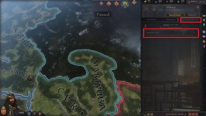 Ostatnia zakłada (1) dedykowana jest zakonom wojowników, właściwym dla Twojej wiary - Crusader Kings 3: Opis interfejsu - Crusader Kings 3 - poradnik do gry