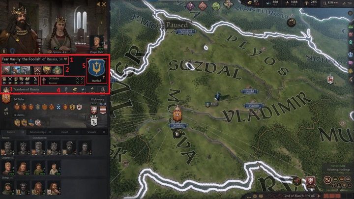 Kolejna część tego okna to zestawienie cech i statystyk wybranej postaci - Crusader Kings 3: Opis interfejsu - Crusader Kings 3 - poradnik do gry