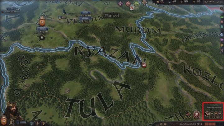 Menu trybów mapy znajdziesz w prawym dolnym rogu, w widoku głównym kampanii - Crusader Kings 3: Tryby mapy - Crusader Kings 3 - poradnik do gry