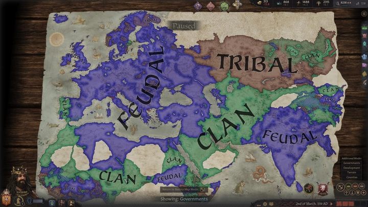 Widok typów rządów - Crusader Kings 3: Tryby mapy - Crusader Kings 3 - poradnik do gry