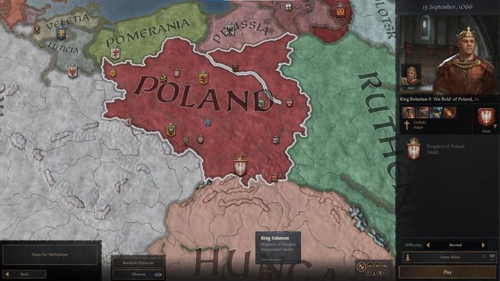 W menu głównym wybierz opcję New Game, a następnie kliknij przycisk Play as any Ruler in 1066, znajdujący się w lewym dolnym rogu ekranu - Crusader Kings 3: Pierwsze kroki - Crusader Kings 3 - poradnik do gry