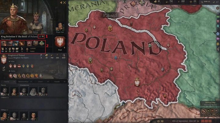 Po lewej stronie zobaczysz okno podglądu postaci, które zostało dość dokładnie opisane na stronie dotyczącej interfejsu użytkownika - Crusader Kings 3: Pierwsze kroki - Crusader Kings 3 - poradnik do gry