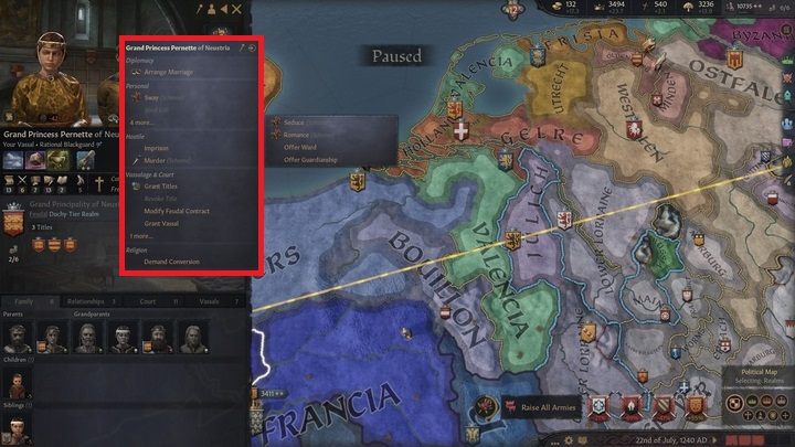 Interakcje z wasalami możesz również prowadzić z poziomu okna dialogowego postaci - Crusader Kings 3: Wasale - Crusader Kings 3 - poradnik do gry