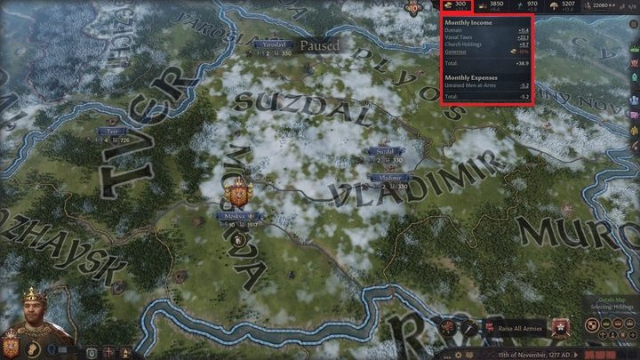 Stan swojego skarbca możesz sprawdzić w każdej chwili w lewym górnym rogu ekranu - Crusader Kings 3: Złoto i budynki - Crusader Kings 3 - poradnik do gry