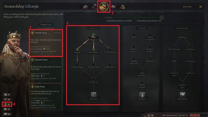 Najwięcej umiejętności zwiększających dochód zdobędziesz rozwijając swoją postać pod kątem zarządzania (1) - Crusader Kings 3: Złoto i budynki - Crusader Kings 3 - poradnik do gry