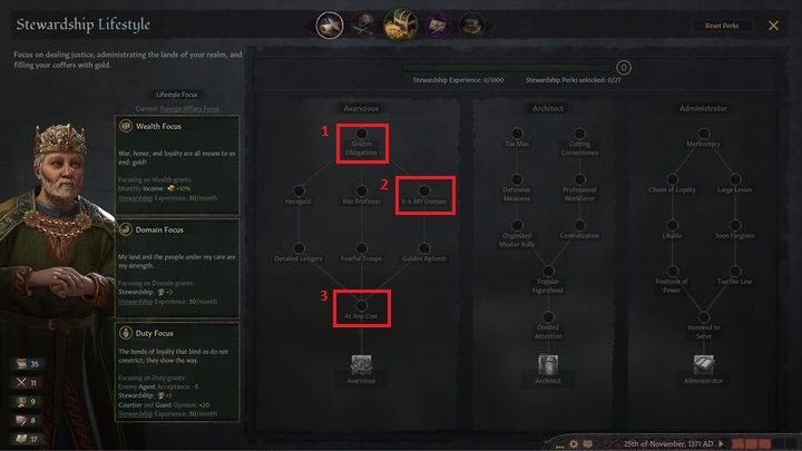 Inną przydatną umiejętnością jest Golden Obligations (1) z drzewka Avaricious - Crusader Kings 3: Złoto i budynki - Crusader Kings 3 - poradnik do gry