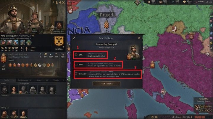 Po wybraniu interesującej Cię intrygi zobaczysz okno z informacjami na jej temat - Crusader Kings 3: Rada i dwór - Crusader Kings 3 - poradnik do gry