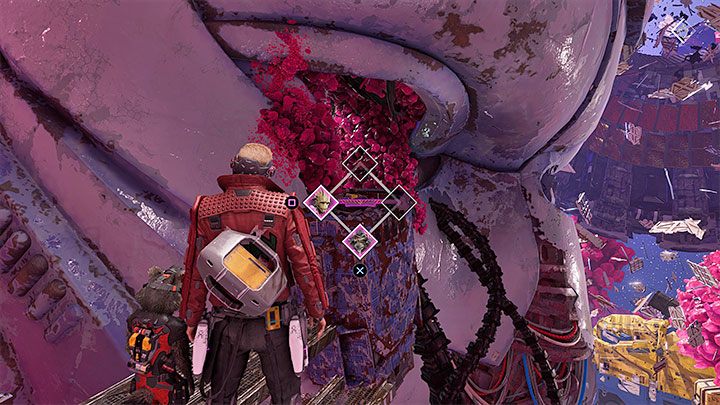 Obok miejsca rozwiązania zagadki z baterią są wyższe półki i możecie zaliczyć wspinaczkę - Guardians of the Galaxy: Prolog i rozdział 1 - solucja, opis przejścia - Guardians of the Galaxy - poradnik do gry