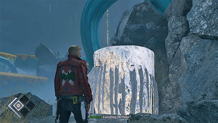 W trakcie przeprawy przez wąwóz bądźcie gotowi do wykonania podwójnego skoku w trakcie krótkiego zjazdu, bo inaczej spadniecie w przepaść - Guardians of the Galaxy: Rozdział 3 - solucja, opis przejścia - Guardians of the Galaxy - poradnik do gry