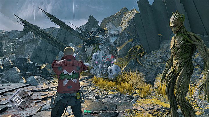 Dotrzecie do lokacji, w której ponownie pojawi się możliwość rzucenia Rocketem przez Draxa - Guardians of the Galaxy: Rozdział 3 - solucja, opis przejścia - Guardians of the Galaxy - poradnik do gry