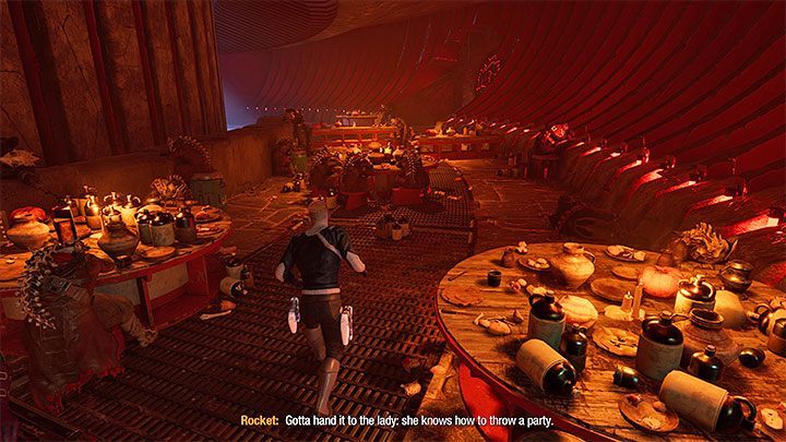 Kontrolę nad bohaterami odzyskacie po wieczerzy i musicie się skradać żeby dotrzeć do miejsca przetrzymywania Groota pozostając niezauważonym - Guardians of the Galaxy: Rozdział 4 - solucja, opis przejścia - Guardians of the Galaxy - poradnik do gry