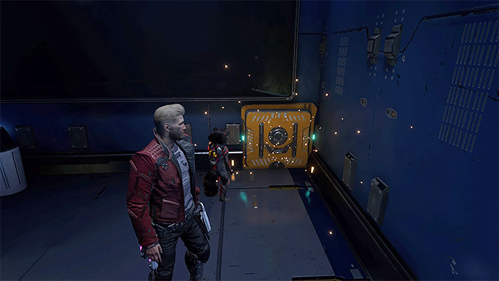 W poczekalni do rozwiązania jest nowa zagadka, której założeniem jest doprowadzenie do przywrócenia dostaw prądu do dużych bocznych drzwi - Guardians of the Galaxy: Rozdział 5 - solucja, opis przejścia - Guardians of the Galaxy - poradnik do gry