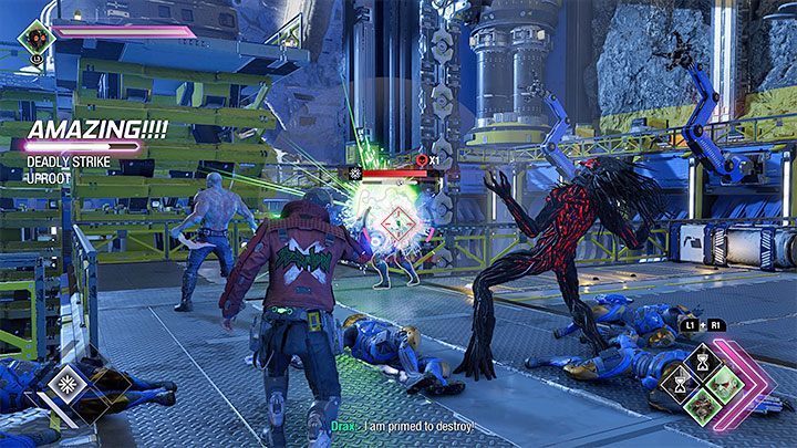 Z pomieszczeniem z hełmem sąsiaduje winda i niezależnie od wcześniejszego wyboru zauważycie w trakcie przejażdżki, że inni żołnierze też mają wrogie nastawienie - Guardians of the Galaxy: Rozdział 5 - solucja, opis przejścia - Guardians of the Galaxy - poradnik do gry