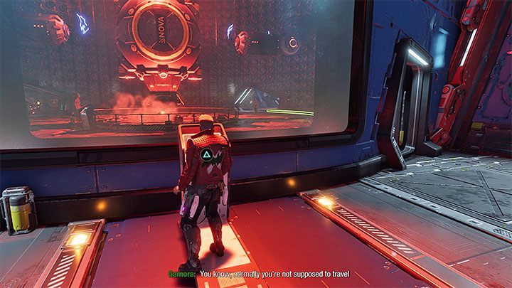 W celu zaliczenia zagadki musicie powrócić do pomieszczenia kontrolnego, w którym przebywał Rocket i wejść w interakcję z konsolą z powyższego obrazka - Guardians of the Galaxy: Rozdział 7 - solucja, opis przejścia - Guardians of the Galaxy - poradnik do gry