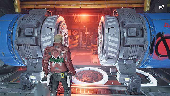 Dotrzecie do uszkodzonych drzwi i musicie przecisnąć się przez wąskie przejście po prawej stronie - Guardians of the Galaxy: Rozdział 7 - solucja, opis przejścia - Guardians of the Galaxy - poradnik do gry