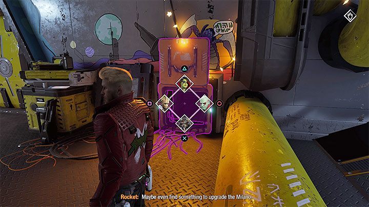 Drzwi prowadzące do pokoju Nikki są zamknięte, ale problem ten możecie łatwo obejść - rozejrzyjcie się na prawo od drzwi za przełącznikiem z obrazka 1 (użyjcie na nim żywiołu błyskawic) oraz na wejściu do szybu wentylacyjnego z obrazka 2, które zostało odblokowane - wyślijcie tam Rocketa i zaczekajc - Guardians of the Galaxy: Rozdział 7 - solucja, opis przejścia - Guardians of the Galaxy - poradnik do gry