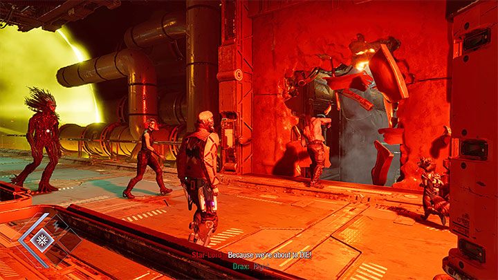 Pościg zaskoczy się po udanym zeskoku - Guardians of the Galaxy: Rozdział 8 - solucja, opis przejścia - Guardians of the Galaxy - poradnik do gry