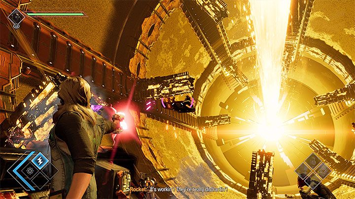 Po wygranej walce wejdźcie na tę samą platformę, którą dotarli wrogowie - Guardians of the Galaxy: Rozdział 8 - solucja, opis przejścia - Guardians of the Galaxy - poradnik do gry