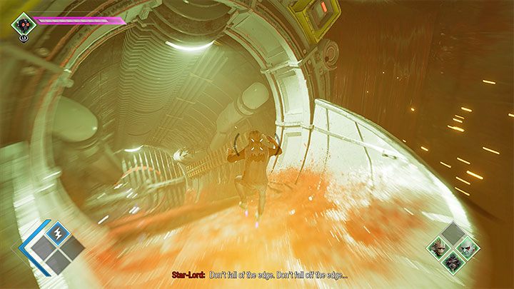 Po tym jak rozprawicie się z przeciwnikami i Rocket dokona pomyślnego hakowania rozpoczniecie długi zjazd - Guardians of the Galaxy: Rozdział 8 - solucja, opis przejścia - Guardians of the Galaxy - poradnik do gry