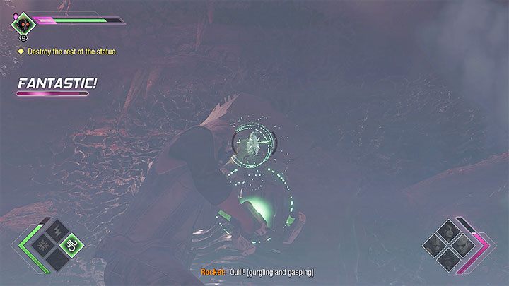 Zaczekajcie na drugą eksplozję i zwróćcie się szybko w stronę mocno uszkodzonej twarzy - Guardians of the Galaxy: Rozdział 10 - solucja, opis przejścia - Guardians of the Galaxy - poradnik do gry