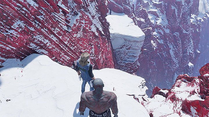 W kolejnym obszarze zwolnijcie, bo mogą odpaść niektóre fragmenty ścieżki i możecie nie mieć czasu żeby wyratować się przed spadnięciem w przepaść - Guardians of the Galaxy: Rozdział 13 - solucja, opis przejścia - Guardians of the Galaxy - poradnik do gry