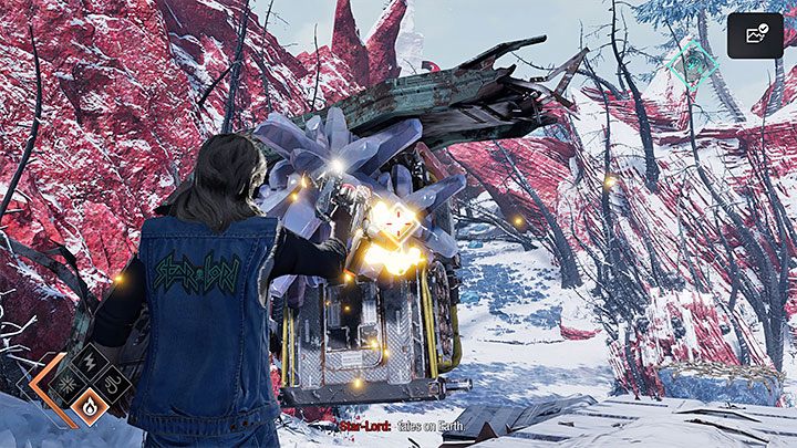 Po walkach odszukajcie interaktywną platformę z obrazka 1 - ustawcie się na niej i poproście Groota o jej podniesienie - Guardians of the Galaxy: Rozdział 13 - solucja, opis przejścia - Guardians of the Galaxy - poradnik do gry