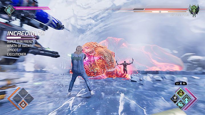 Poprawnie zaatakowany boss zostanie oszołomiony i upadnie na arenę - Guardians of the Galaxy: Rozdział 13 - solucja, opis przejścia - Guardians of the Galaxy - poradnik do gry