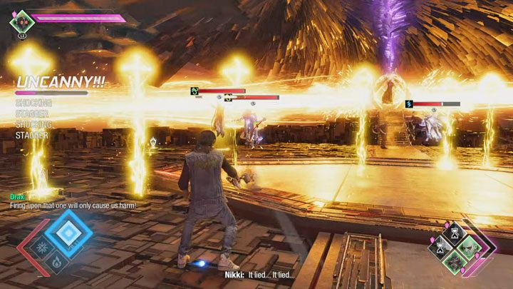 W trakcie walk pozostawajcie w ruchu i nie pozwalajcie Unifikatorom zbliżyć się do bohatera, bo mogą wtedy wyprowadzić atak wręcz - Guardians of the Galaxy: Rozdział 15 - solucja, opis przejścia - Guardians of the Galaxy - poradnik do gry