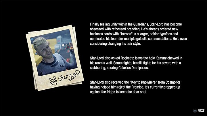 Gra wyświetli też informacje o dlaszych losach głównych postaci - Guardians of the Galaxy: Rozdział 16 - solucja, opis przejścia - Guardians of the Galaxy - poradnik do gry